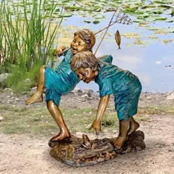 Design Toscano Double Trouble Fishing Boys Cast Bronze Garden Statue Two Tone Bronze & Verdigris
