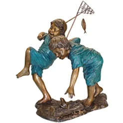 Design Toscano Double Trouble Fishing Boys Cast Bronze Garden Statue Two Tone Bronze & Verdigris