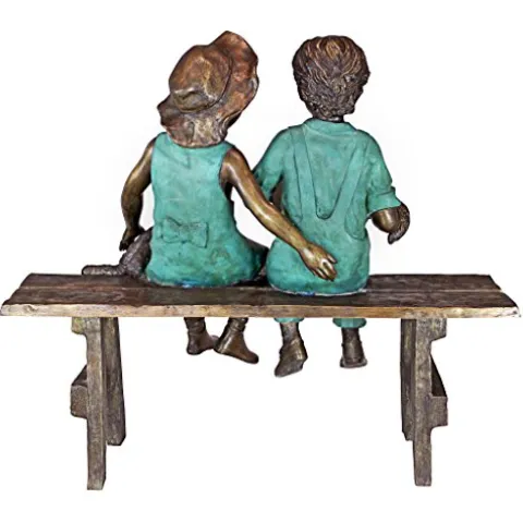 Design Toscano Read to Me Boy and Girl on Bench Cast Bronze Garden Statue Two Tone Bronze & Verdigris
