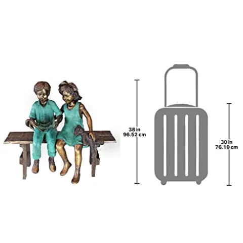 Design Toscano Read to Me Boy and Girl on Bench Cast Bronze Garden Statue Two Tone Bronze & Verdigris