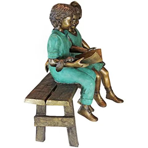 Design Toscano Read to Me Boy and Girl on Bench Cast Bronze Garden Statue Two Tone Bronze & Verdigris