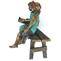Design Toscano Read to Me Boy and Girl on Bench Cast Bronze Garden Statue Two Tone Bronze & Verdigris