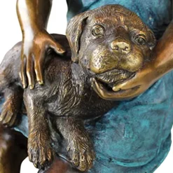 Design Toscano Savannah Girl with Dog Garden Statue Cast Bronze Two Tone Bronze & Verdigris