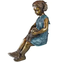Design Toscano Savannah Girl with Dog Garden Statue Cast Bronze Two Tone Bronze & Verdigris