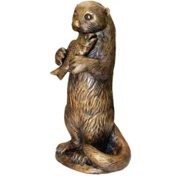 Design Toscano Standing Otter with Fish Cast Bronze Garden Statue Bronze