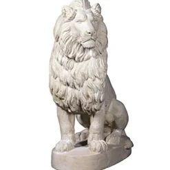 Design Toscano Stately Chateau Lion Sentinel Garden Statue Right Antique Stone Finish