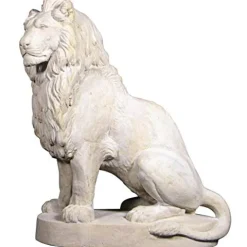 Design Toscano Stately Chateau Lion Sentinel Garden Statue Right Antique Stone Finish