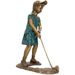 Design Toscano The Girl Golfer Garden Statue Cast Bronze Two Tone Bronze & Verdigris