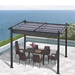 DESIGNSCAPE3D 10×10 Ft Retractable Patio Pergola with Canopy Gray