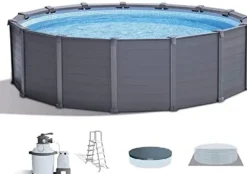 Detailing Connect Above Ground Swimming Pool Set w/Sand Filter Pump & Ladder Gray