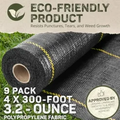 Dewitt Sunbelt Woven Weed Barrier Landscape Fabric Ground Cover 4′ x 300′ (9 Pack)