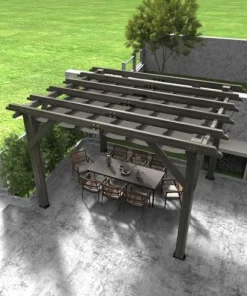 DEXSO 10′ x 12′ Cedar Wood Pergola with Retractable Shade Canopy Charcoal Gray