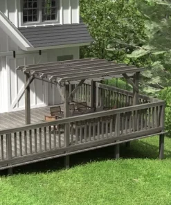 DEXSO 10′ x 12′ Cedar Wood Pergola with Retractable Shade Canopy Charcoal Gray