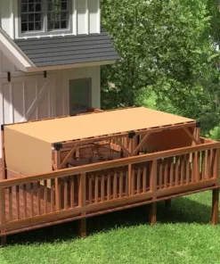 DEXSO 12′ x 20′ Cedar Wood Pergola with Retractable Shade Canopy Reddish-Brown