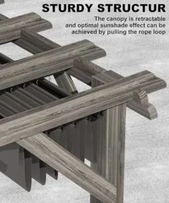 DEXSO 10′ x 12′ Cedar Wood Pergola with Retractable Shade Canopy Charcoal Gray