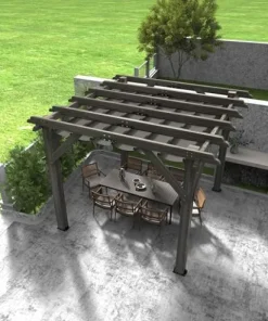 DEXSO 10′ x 12′ Cedar Wood Pergola with Retractable Shade Canopy Charcoal Gray