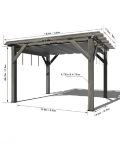 DEXSO 10′ x 12′ Cedar Wood Pergola with Retractable Shade Canopy Charcoal Gray