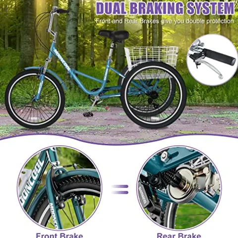 DoCred Adult Folding Tricycle 7-Speed 20/24/26-Inch Peacock Blue