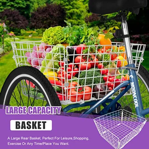 DoCred Adult Folding Tricycle 7-Speed 20/24/26-Inch Peacock Blue