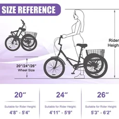 DoCred Adult Folding Tricycle 7-Speed 20/24/26-Inch Peacock Blue