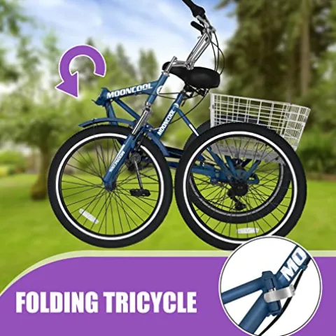 DoCred Adult Folding Tricycle 7-Speed 20/24/26-Inch Peacock Blue