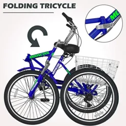 DoCred Adult Folding Tricycle 7-Speed Blue