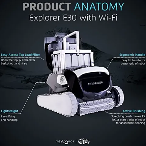 Dolphin Explorer E30 Wi-Fi Robotic Pool Vacuum Cleaner Black