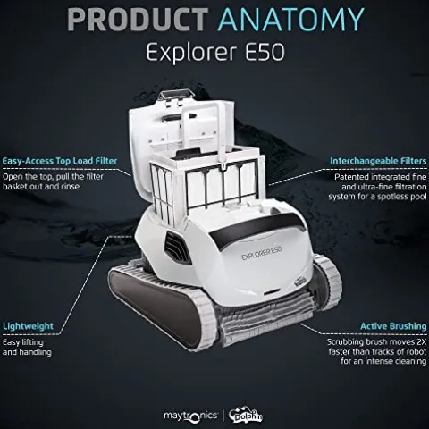 Dolphin Explorer E50 Wi-Fi Robotic Pool Vacuum Cleaner with Caddy White