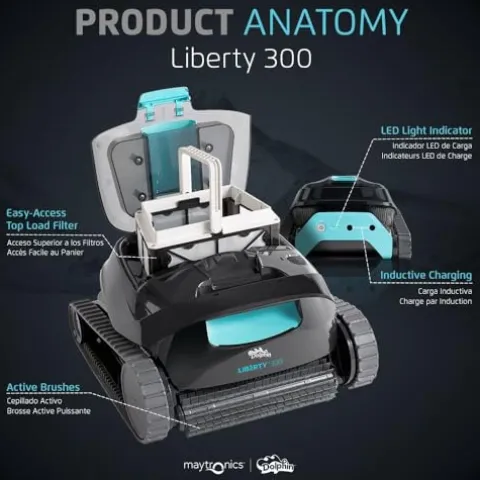 Dolphin Liberty 300 Cordless Magnetic Charge Robotic Pool Vacuum Cleaner Blue