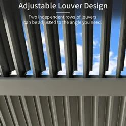 Domi Outdoor Living Louvered Pergola 10x13FT Aluminum Rainproof Backyard with Curtains and Netting Gray