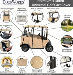 DOORWORKS GOLF CART ENCLOSURES Premium Golf Cart Cover Tan