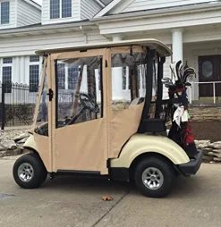DOORWORKS GOLF CART ENCLOSURES EZGO RXV Sunbrella Canvas Cart Cover – Wheat