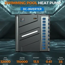 DR. INFRARED HEATER Full DC Inverter 110,000 BTU Heat Pump Ground Swimming Pools Black