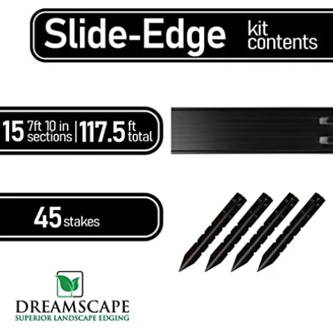 Dreamscape SlideEdge Aluminum Landscape Edging – 16 Strips, 117.5ft Total, Black
