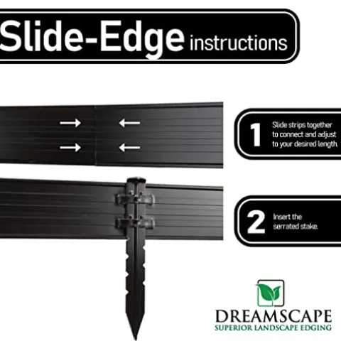Dreamscape SlideEdge Aluminum Landscape Edging – 16 Strips, 117.5ft Total, Black