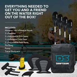 Driftsun Almanor 146 Inflatable Touring Kayak Blue – 2 Person + 1 Child