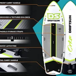 Driftsun Inflatable Paddle Board 12ft Extra Wide SUP Package Green