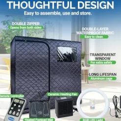 Durasage Portable Full Size Infrared Sauna 2-Person Gray