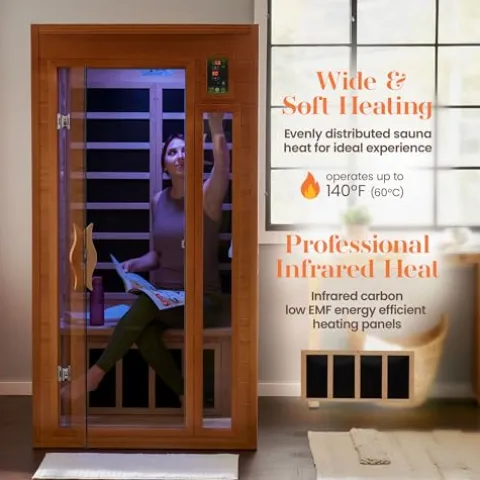 Dynamic Barcelona 1-2 Person Hemlock Wood Low EMF FAR Infrared Sauna Dark Honey Stain