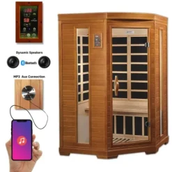 DYNAMIC SAUNAS Hemming 2 Person Infrared Corner Sauna Dark Honey Stain
