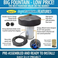 EasyPro Pond Products AquaFountain 1 HP with Timer, GFI & Nozzles Black
