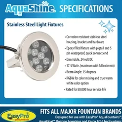 EasyPro Pond Products AquaShine 11W Warm White LED Fountain Lights with Timer & Remote Control