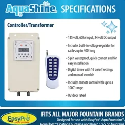 EasyPro Pond Products AquaShine 11W Warm White LED Fountain Lights with Timer & Remote Control