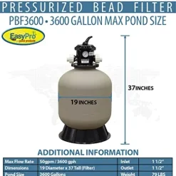 EasyPro Pond Products PBF3600 Pressurized Bead Filter 3600 Gallon Max
