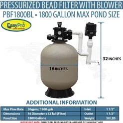 EasyPro Pond Products Pressurized Bead Filter with Blower for Ponds up to 1800 Gallons