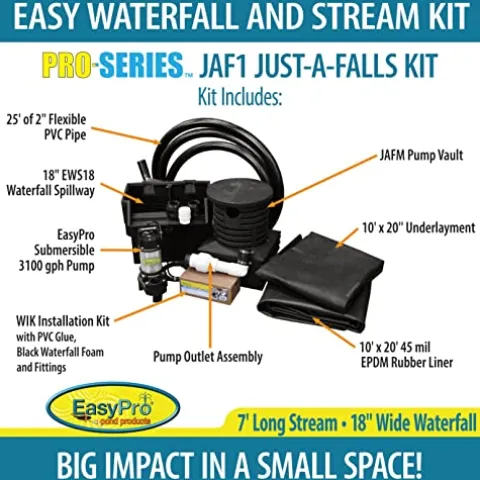 EasyPro Pond Products Pro-Series Just-A-Falls Pondless Waterfall Kit with 18″ Spillway and 45 Mil EPDM Liner Black