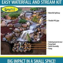 EasyPro Pond Products Pro-Series Just-A-Falls Pondless Waterfall Kit with 18″ Spillway and 45 Mil EPDM Liner Black