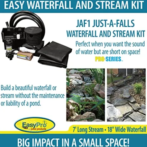 EasyPro Pond Products Pro-Series Just-A-Falls Pondless Waterfall Kit with 18″ Spillway and 45 Mil EPDM Liner Black