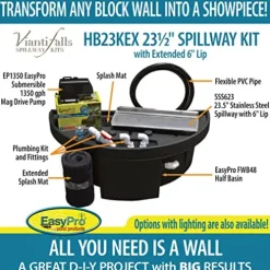 EasyPro Pond Products Vianti Falls Kit 23.5” Stainless Steel Spillway with Basin & EP1350 Pump No Light