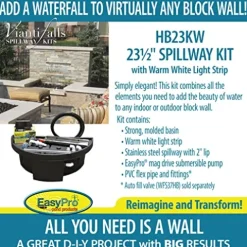 EasyPro Pond Products Vianti Falls 23 Inch Spillway Kit with White LED
